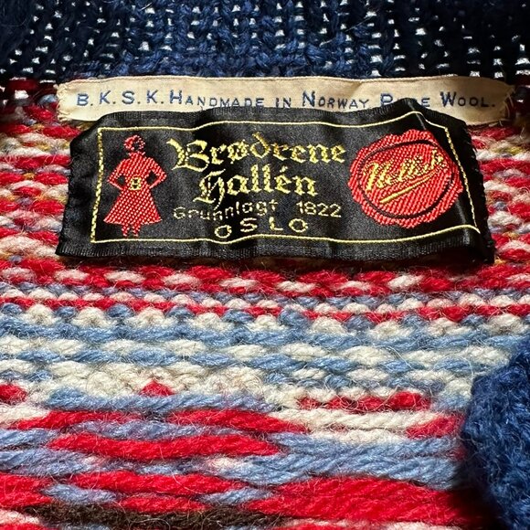 Vintage 80's Brodrene Hallen Oslo Norway Blue Wool Sweater Women's S - Picture 11 of 16